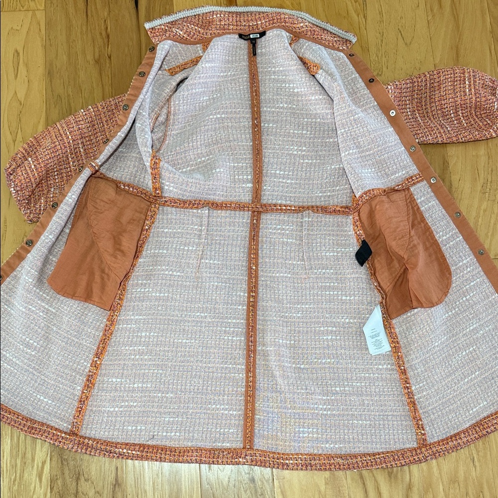 Maje Peach Tweed Mini Dress with White Trim - Picture 11 of 13